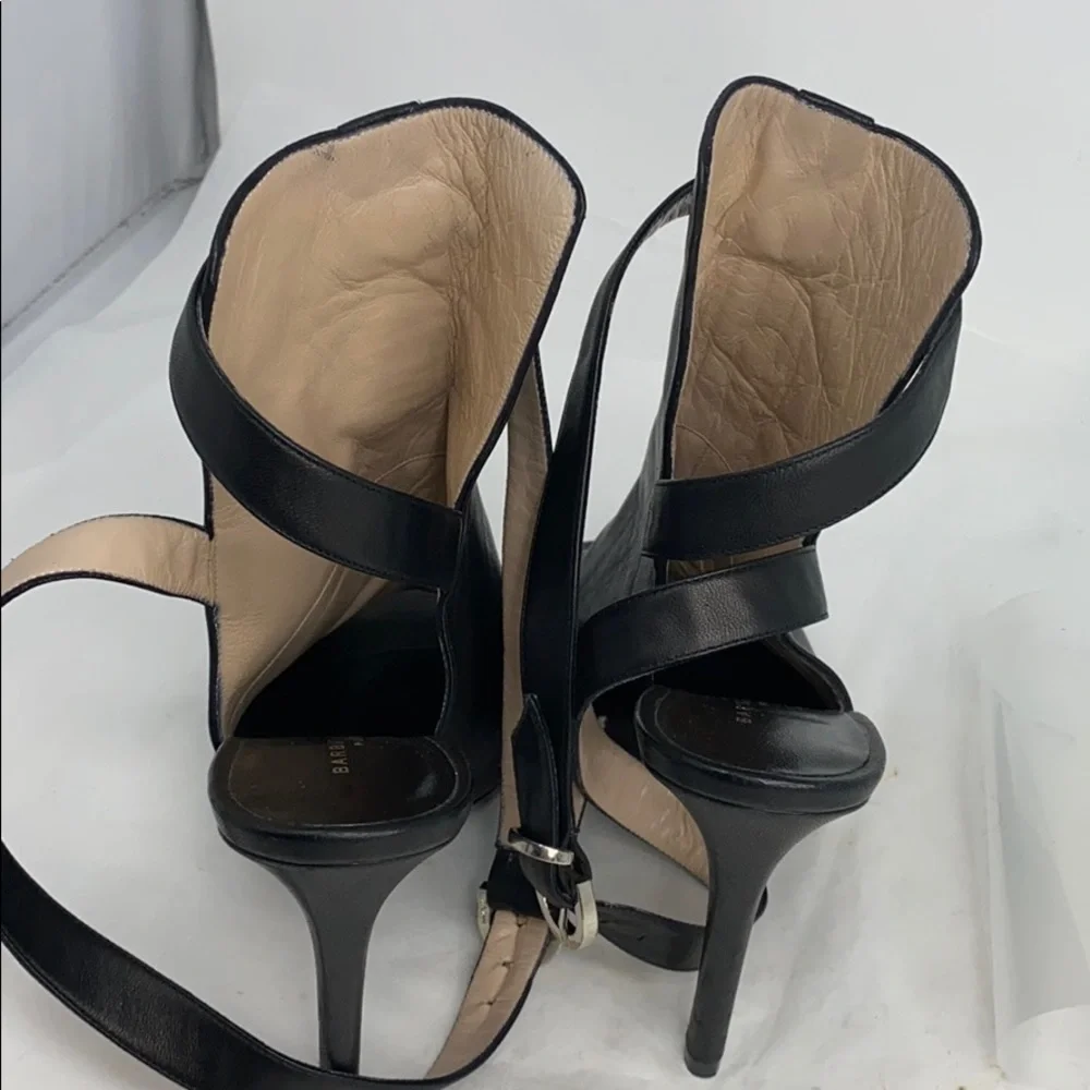 Barbara Bui Sz 38 Black Leather Ankle Wrap Heels